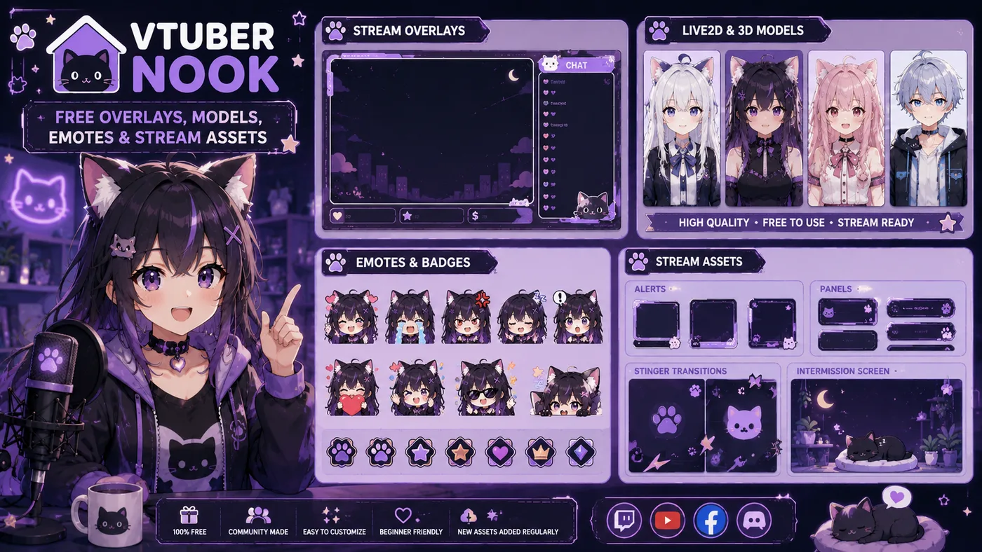 VTuber Nook: overlays grátis, modelos, emotes e assets de stream