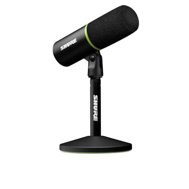 フォームウィンドスクリーン付きデスクトップスタンドのShure MV6 USBマイク